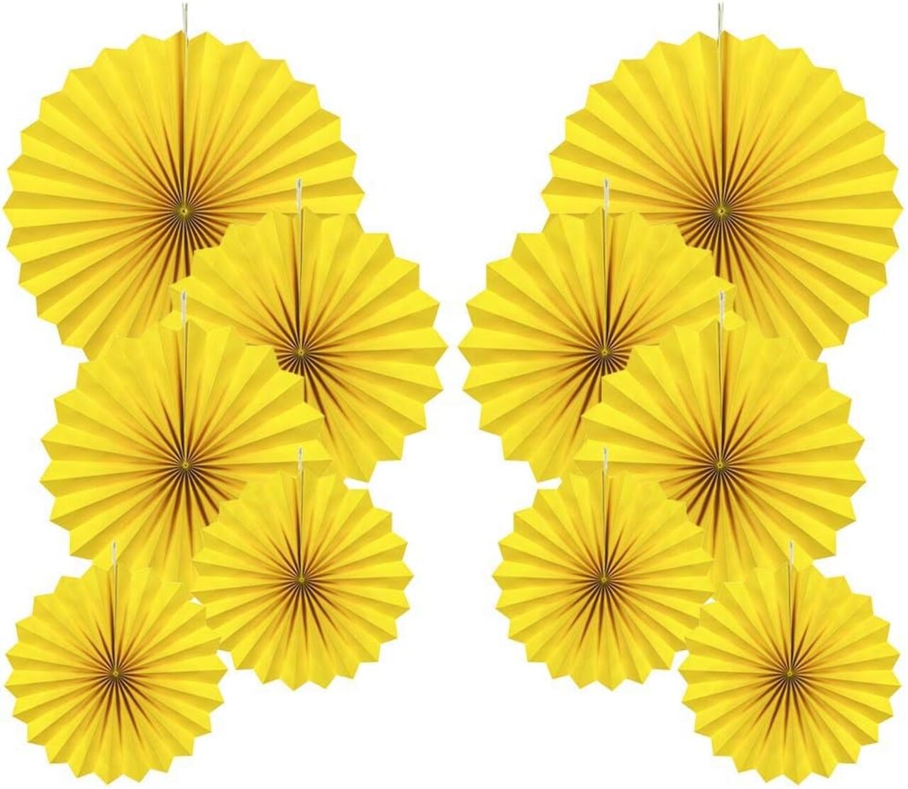 Party Hanging Paper Fans Decorations Set, Yellow Round Paper Fan Ceiling Party Decoration Suppiles,Set of 10